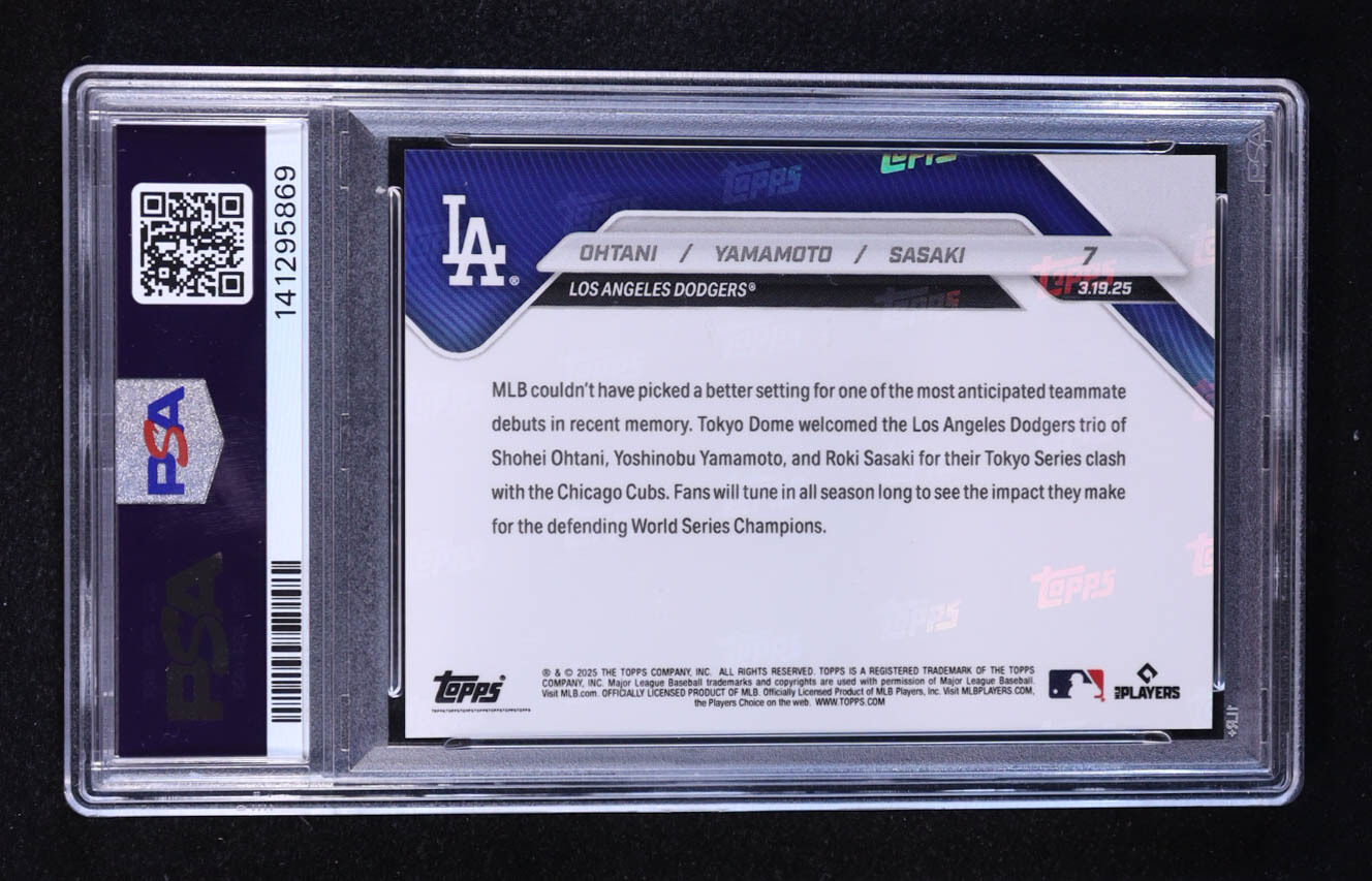 Shohei Ohtani / Yoshinobu Yamamoto / Roki Sasaki RC 2025 Topps Now #7 (PSA 10) at PristineAuction.com Shohei Ohtani / Yoshinobu Yamamoto / Roki Sasaki RC 2025 Topps Now #7 (PSA 10) at PristineAuction.com