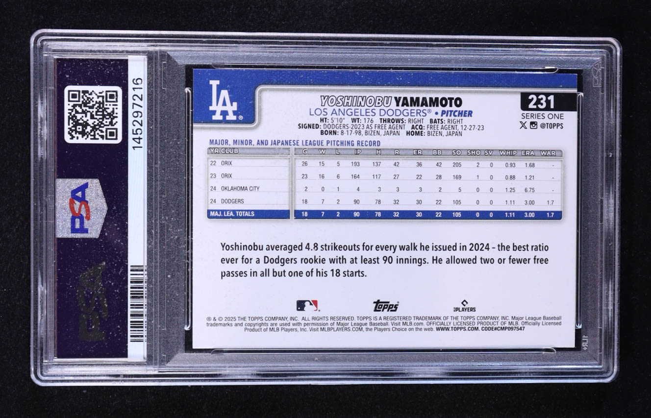 Yoshinobu Yamamoto 2025 Topps #231 (PSA 9) at PristineAuction.com Yoshinobu Yamamoto 2025 Topps #231 (PSA 9) at PristineAuction.com