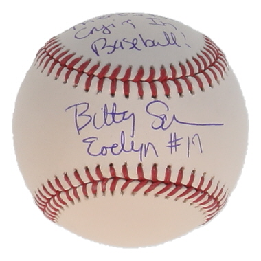 Bitty Schram Signed OML Baseball Inscribed "Evelyn" & "There's No Crying In Baseball!" (Schwartz) at PristineAuction.com Bitty Schram Signed OML Baseball Inscribed "Evelyn" & "There's No Crying In Baseball!" (Schwartz) at PristineAuction.com
