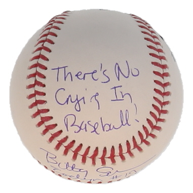 Bitty Schram Signed OML Baseball Inscribed "Evelyn" & "There's No Crying In Baseball!" (Schwartz) at PristineAuction.com Bitty Schram Signed OML Baseball Inscribed "Evelyn" & "There's No Crying In Baseball!" (Schwartz) at PristineAuction.com