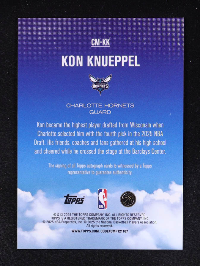 Kon Knueppel 2025-26 Topps Contemporary Marks Rainbow Foilboard #CMKK RC at PristineAuction.com Kon Knueppel 2025-26 Topps Contemporary Marks Rainbow Foilboard #CMKK RC at PristineAuction.com