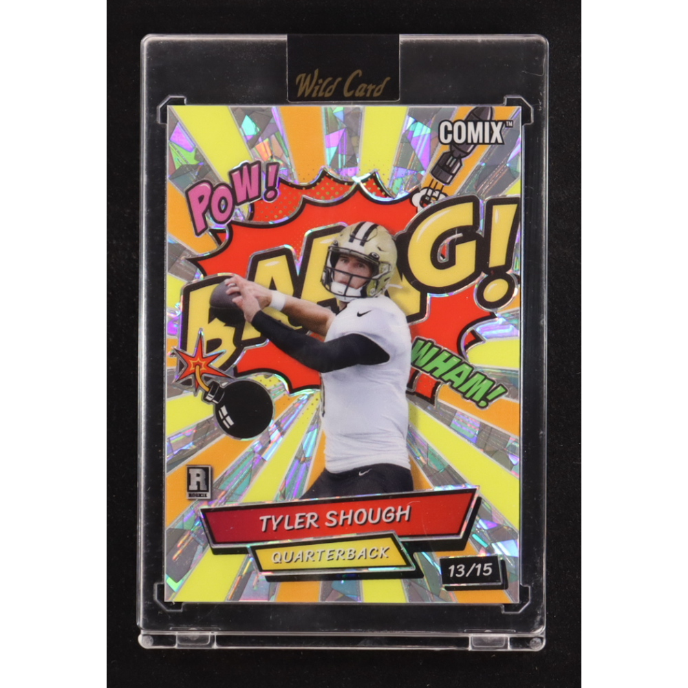 Tyler Shough 2025 Wild Card Alumination Comix Baang! Crystal Yellow and Orange #ACBRD-TS #13/15 RC at PristineAuction.com