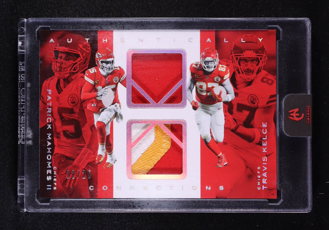 Patrick Mahomes II / Travis Kelce 2025 Panini Authentically Mahomes Connections Jerseys #1 #22/25 at PristineAuction.com Patrick Mahomes II / Travis Kelce 2025 Panini Authentically Mahomes Connections Jerseys #1 #22/25 at PristineAuction.com