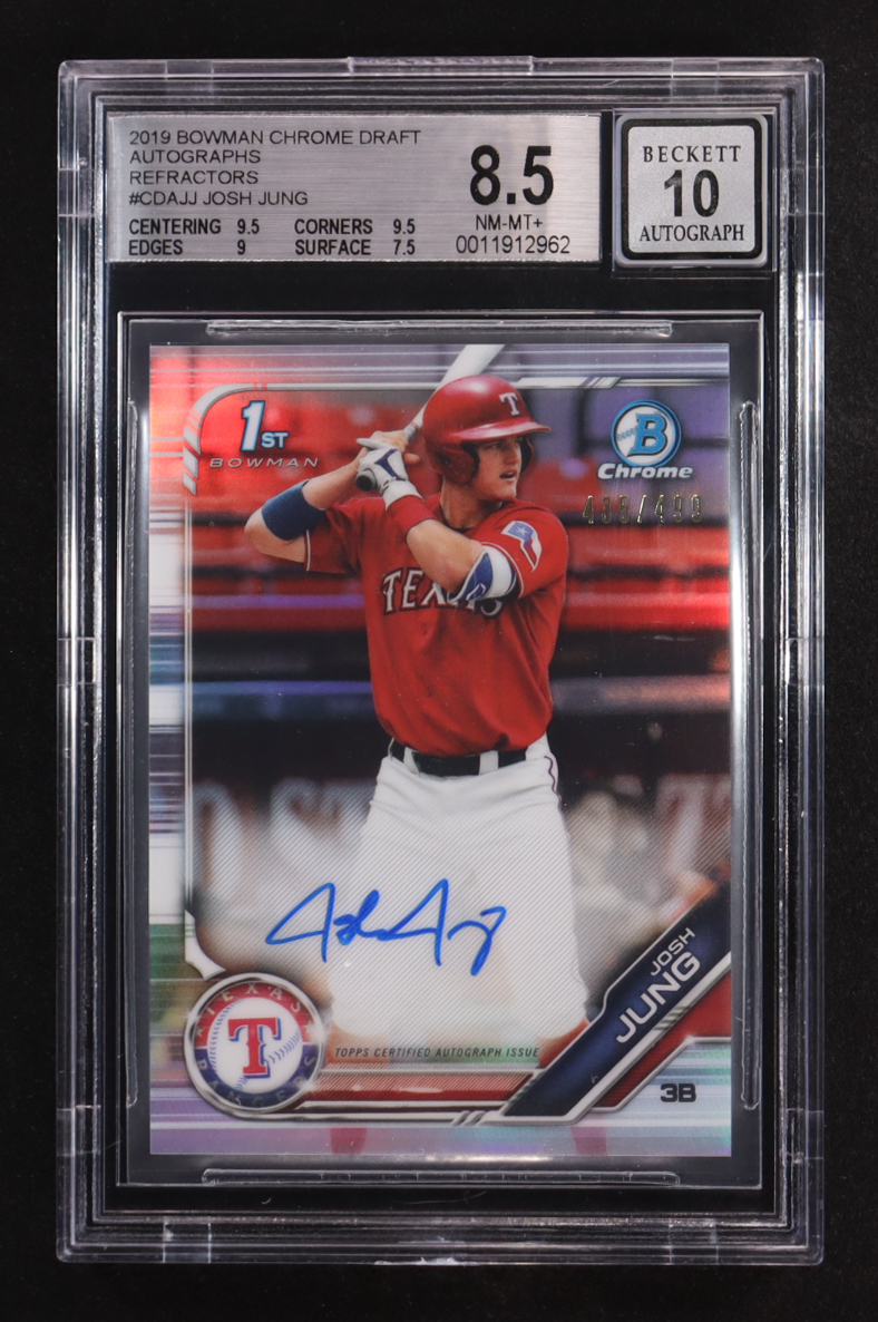 Josh Jung 2019 Bowman Chrome Draft Autographs Refractors #CDAJJ RC (BGS 8.5 | Auto 10) at PristineAuction.com Josh Jung 2019 Bowman Chrome Draft Autographs Refractors #CDAJJ RC (BGS 8.5 | Auto 10) at PristineAuction.com