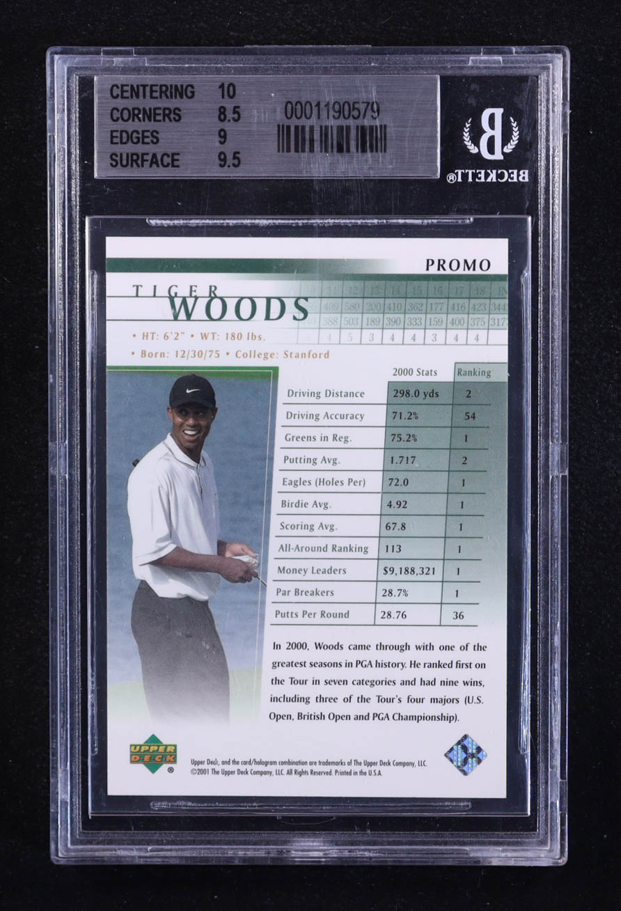 Tiger Woods 2001 Upper Deck Promos #NNO RC (BGS 9) at PristineAuction.com Tiger Woods 2001 Upper Deck Promos #NNO RC (BGS 9) at PristineAuction.com