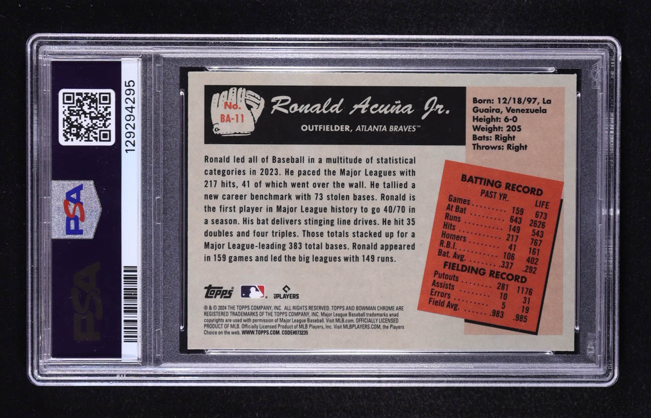 Ronald Acuna Jr. 2024 Bowman Chrome '55 Bowman Anime #BA11 (PSA 9) at PristineAuction.com Ronald Acuna Jr. 2024 Bowman Chrome '55 Bowman Anime #BA11 (PSA 9) at PristineAuction.com