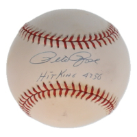 Pete Rose Signed ONL Baseball Inscribed "Hit King 4256" (Beckett) at PristineAuction.com