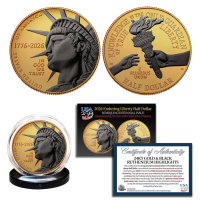 "America 250th Anniversary" 2026-P Enduring Liberty Half Dollar BU Coin 24K Gold Black Ruthenium at PristineAuction.com