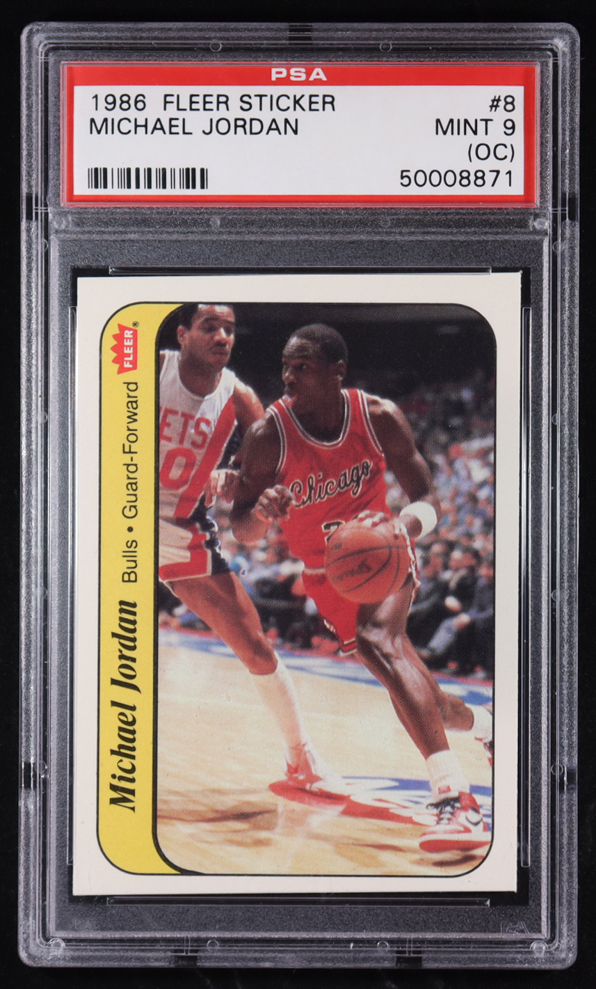 Michael Jordan 1986-87 Fleer Stickers #8 RC (PSA 9) (OC) at PristineAuction.com Michael Jordan 1986-87 Fleer Stickers #8 RC (PSA 9) (OC) at PristineAuction.com