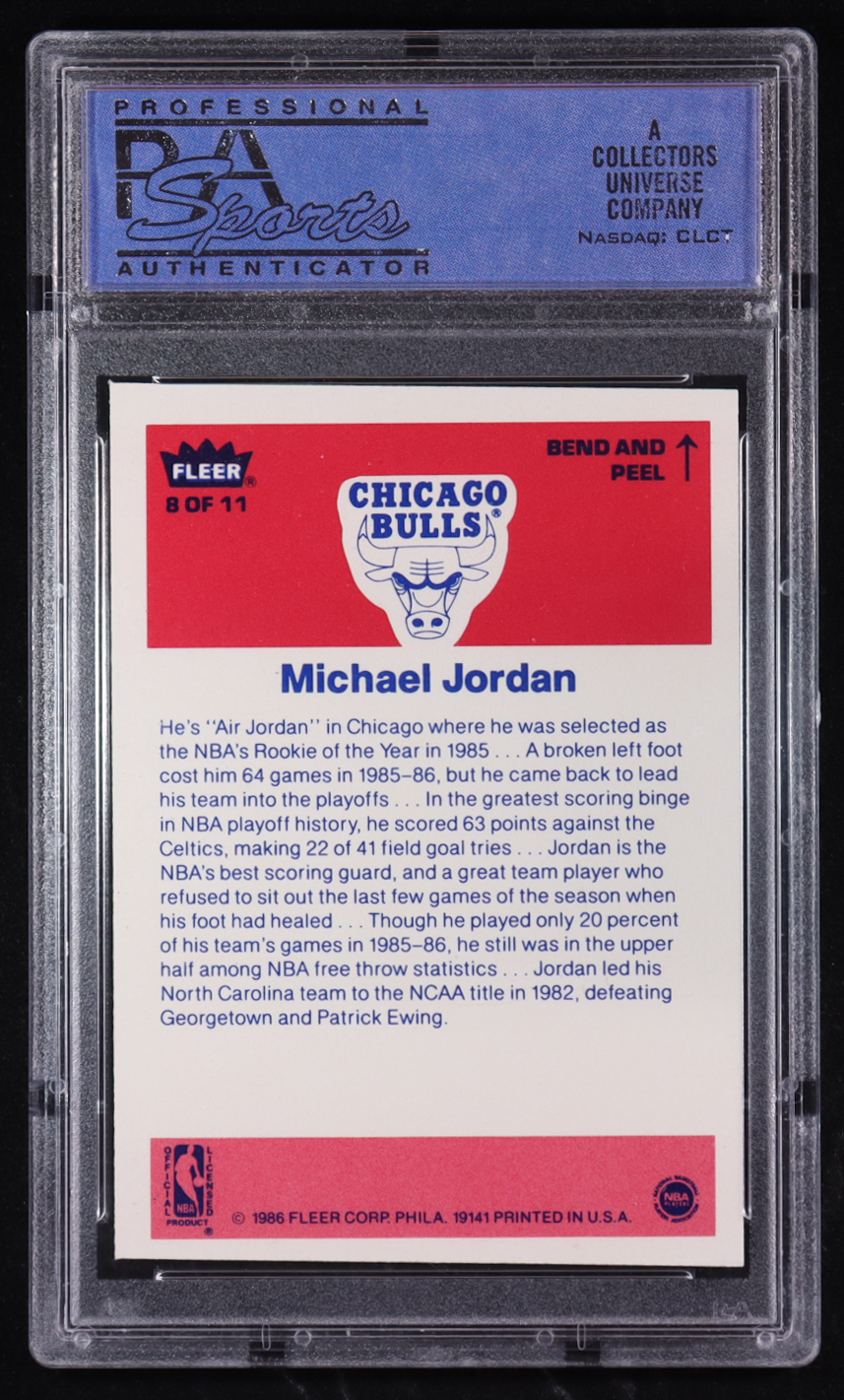 Michael Jordan 1986-87 Fleer Stickers #8 RC (PSA 9) (OC) at PristineAuction.com Michael Jordan 1986-87 Fleer Stickers #8 RC (PSA 9) (OC) at PristineAuction.com
