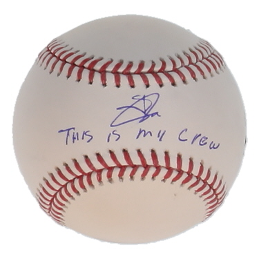 Jackson Chourio Signed OML Baseball Inscribed "This Is My Crew" (Fanatics & MLB) at PristineAuction.com Jackson Chourio Signed OML Baseball Inscribed "This Is My Crew" (Fanatics & MLB) at PristineAuction.com
