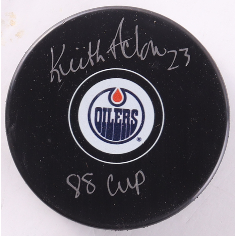 Keith Acton Signed Oilers Logo Hockey Puck Inscribed "88 Cup" (Premium Autographs) at PristineAuction.com