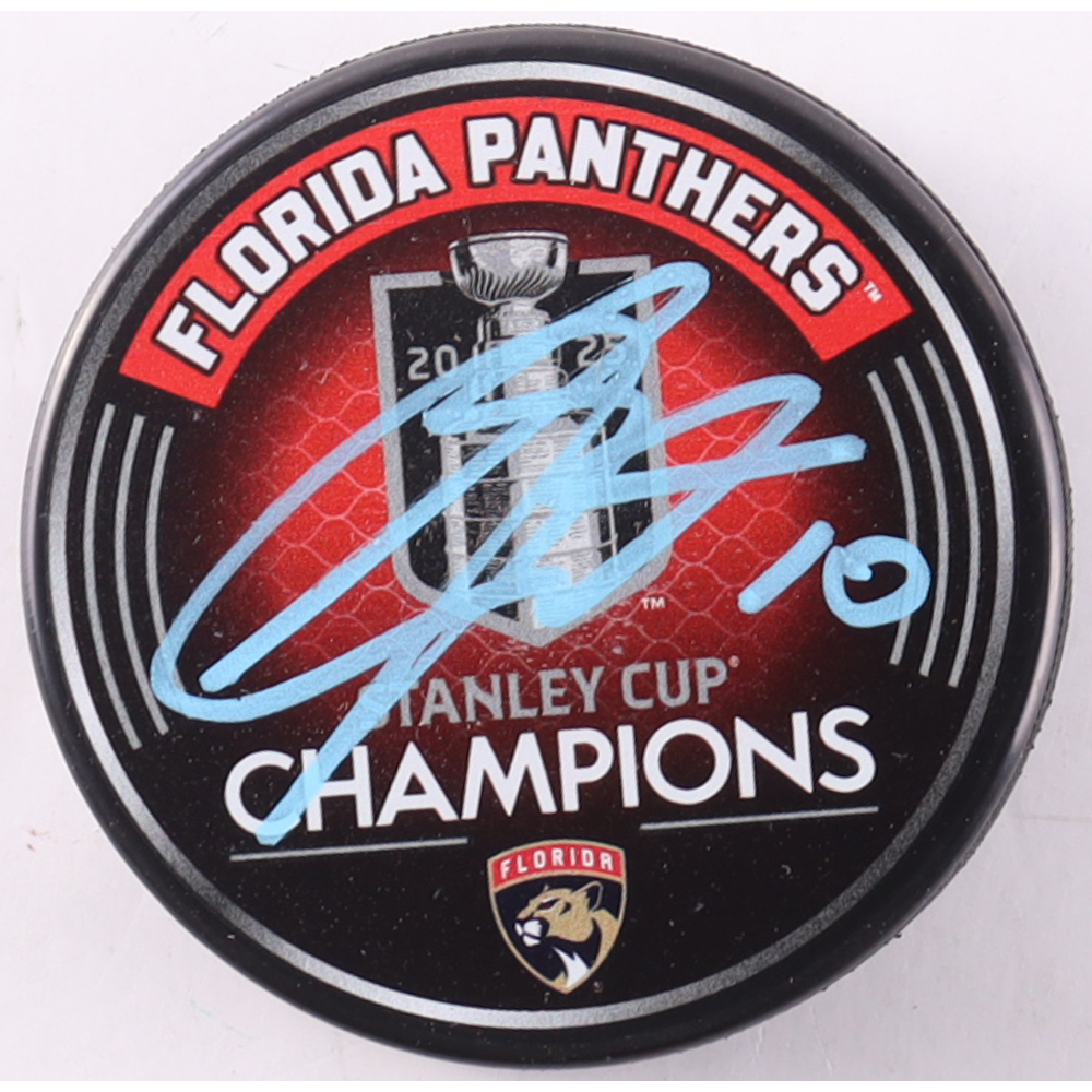 A. J. Greer Signed 2025 Panthers Stanley Cup Champions Logo Hockey Puck (Premium Autographs) at PristineAuction.com