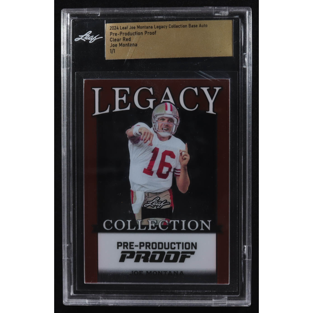 Joe Montana 2024 Leaf Legacy Collection Clear Red Pre-Production Proof #NNO #1/1 (Leaf) at PristineAuction.com