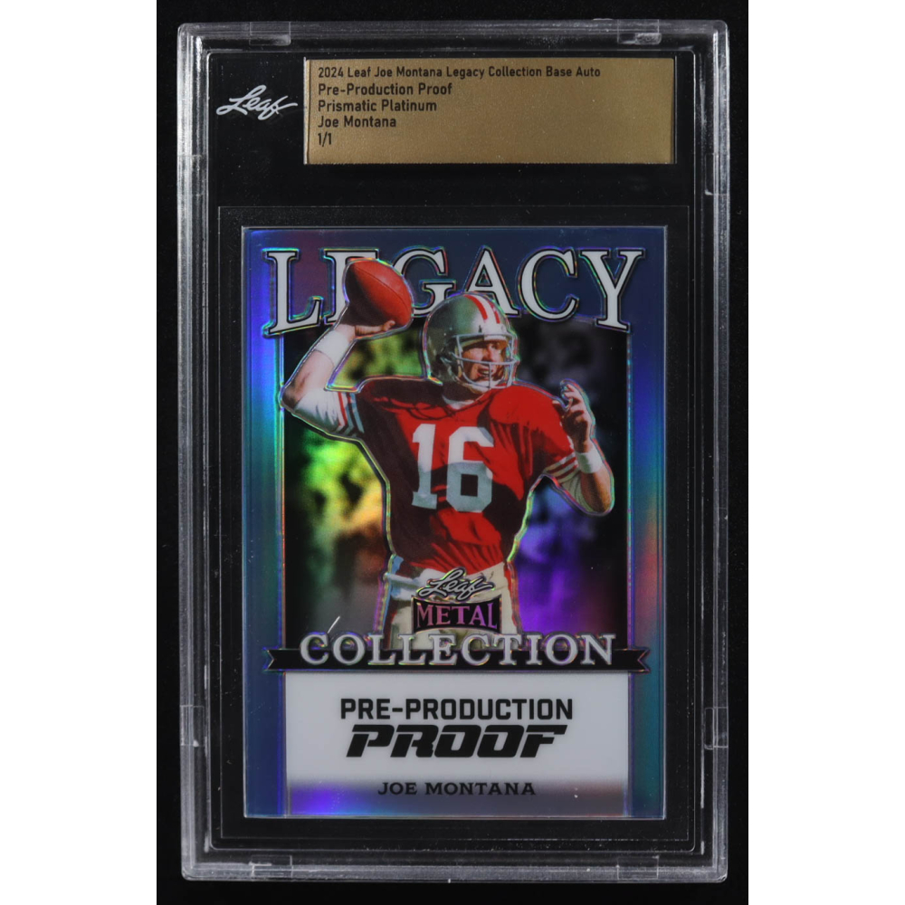 Joe Montana 2024 Leaf Legacy Collection Prismatic Platinum Pre-Production Proof #NNO #1/1 (Leaf) at PristineAuction.com