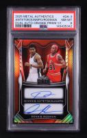 Giannis Antetokounmpo / Dennis Rodman 2025 Leaf Metal Authentics Dual Autographs Prismatic Orange #DA3 #1/1 (PSA 8) at PristineAuction.com