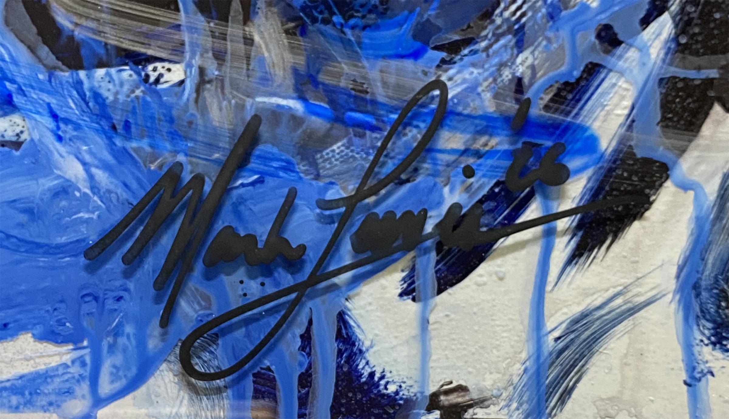 Azure Chaos Original Acrylic on Glass Custom Framed Painting 037-26 (Lewis) at PristineAuction.com Azure Chaos Original Acrylic on Glass Custom Framed Painting 037-26 (Lewis) at PristineAuction.com