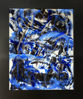 Azure Chaos Original Acrylic on Glass Custom Framed Painting 037-26 (Lewis) at PristineAuction.com