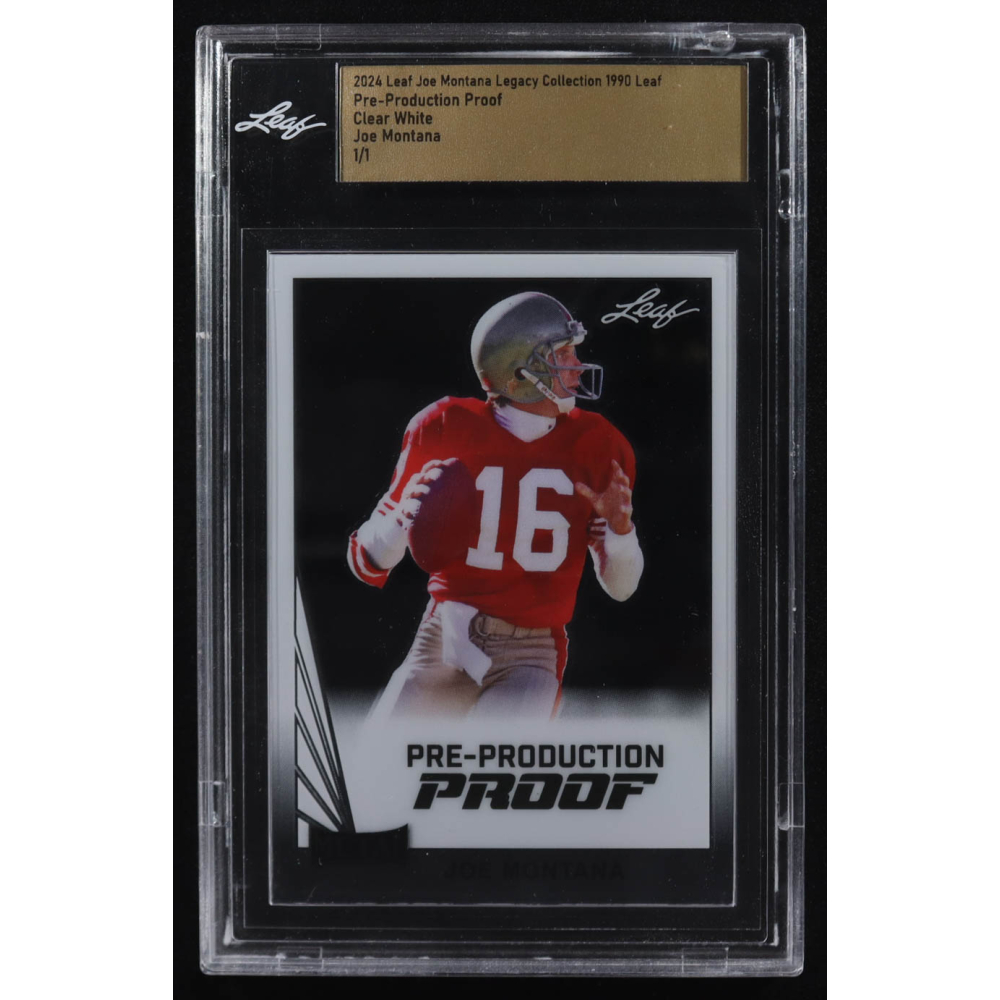Joe Montana 2024 Leaf Legacy Collection '90 Clear White Pre-Production Proof #NNO #1/1 (Leaf) at PristineAuction.com
