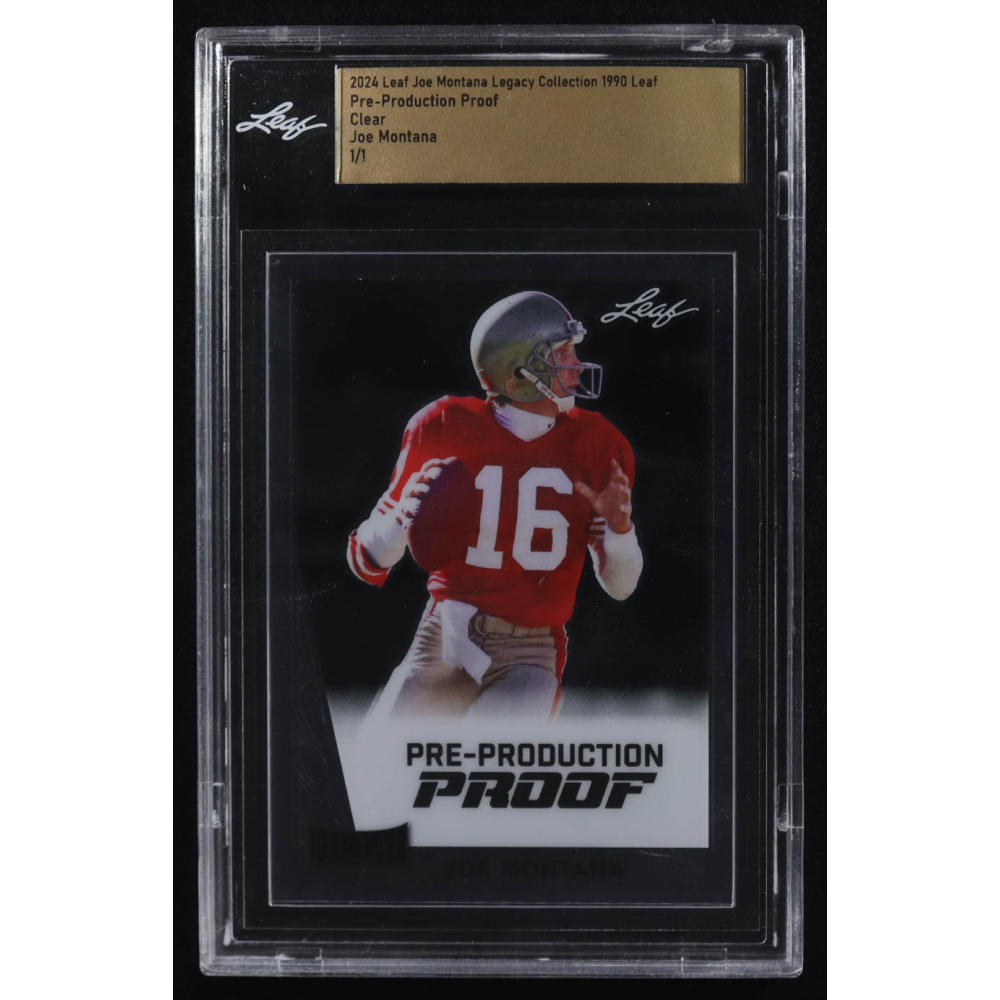 Joe Montana 2024 Leaf Legacy Collection '90 Leaf Clear Pre-Production Proof #NNO #1/1 (Leaf) at PristineAuction.com