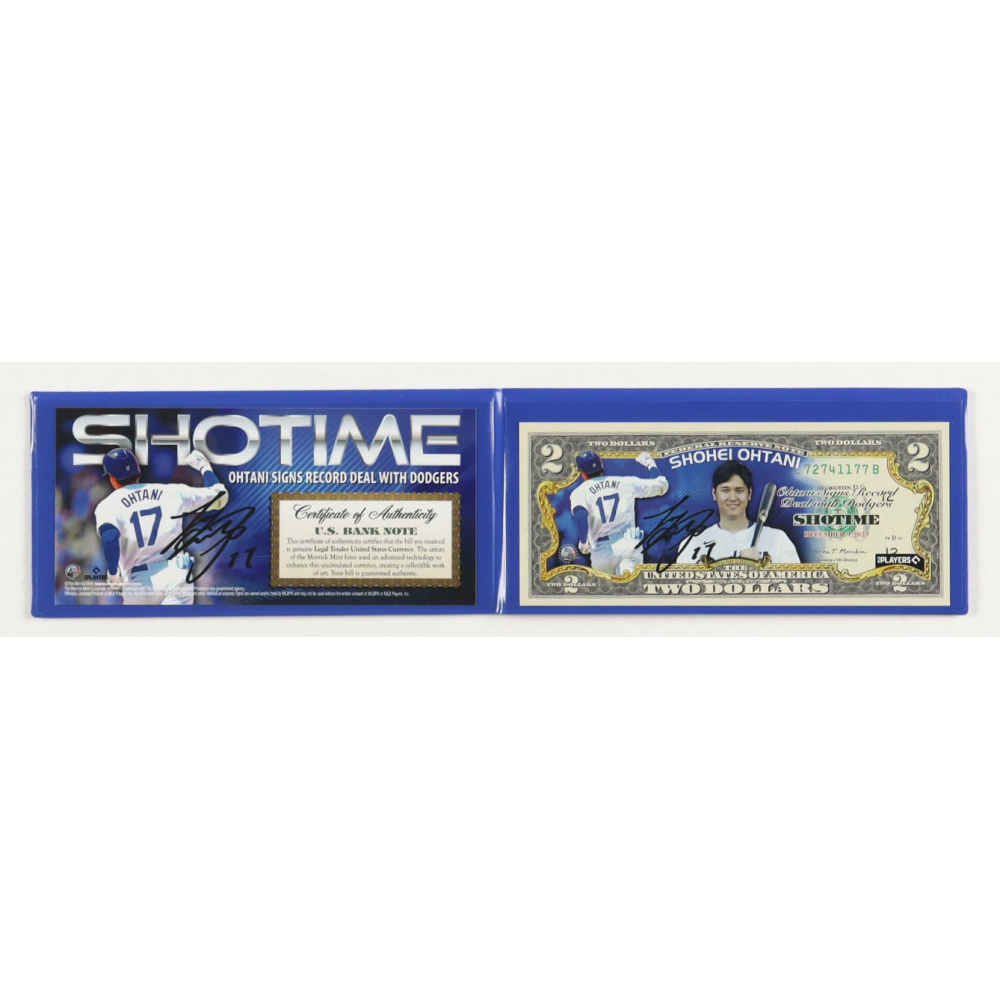 Shohei Ohtani - Shotime "Signs Record Deal with Dodgers" Genuine Legal Tender U.S. $2 Two Dollar Bill Commemorative Bank Note with Display Folder at PristineAuction.com