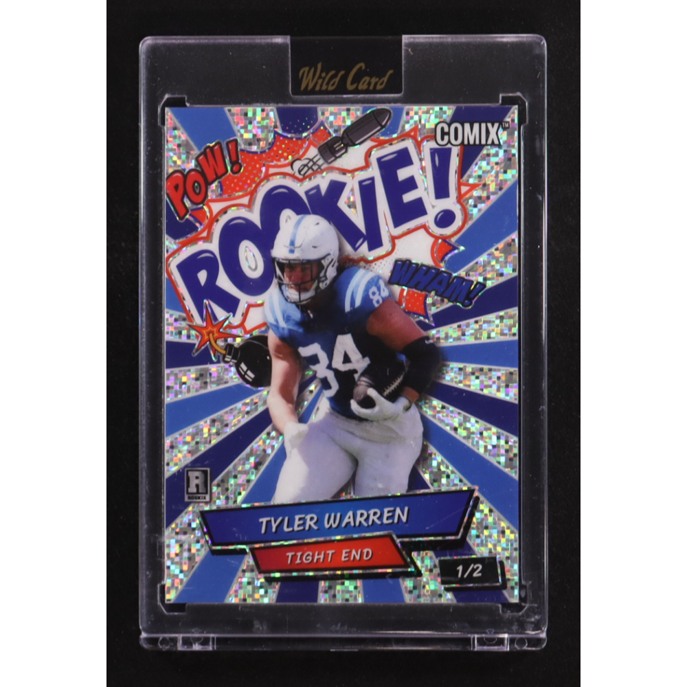Tyler Warren 2025 Wild Card Alumination Comix Rookie! Pixel Blue #ACRRB-TW #1/2 RC at PristineAuction.com