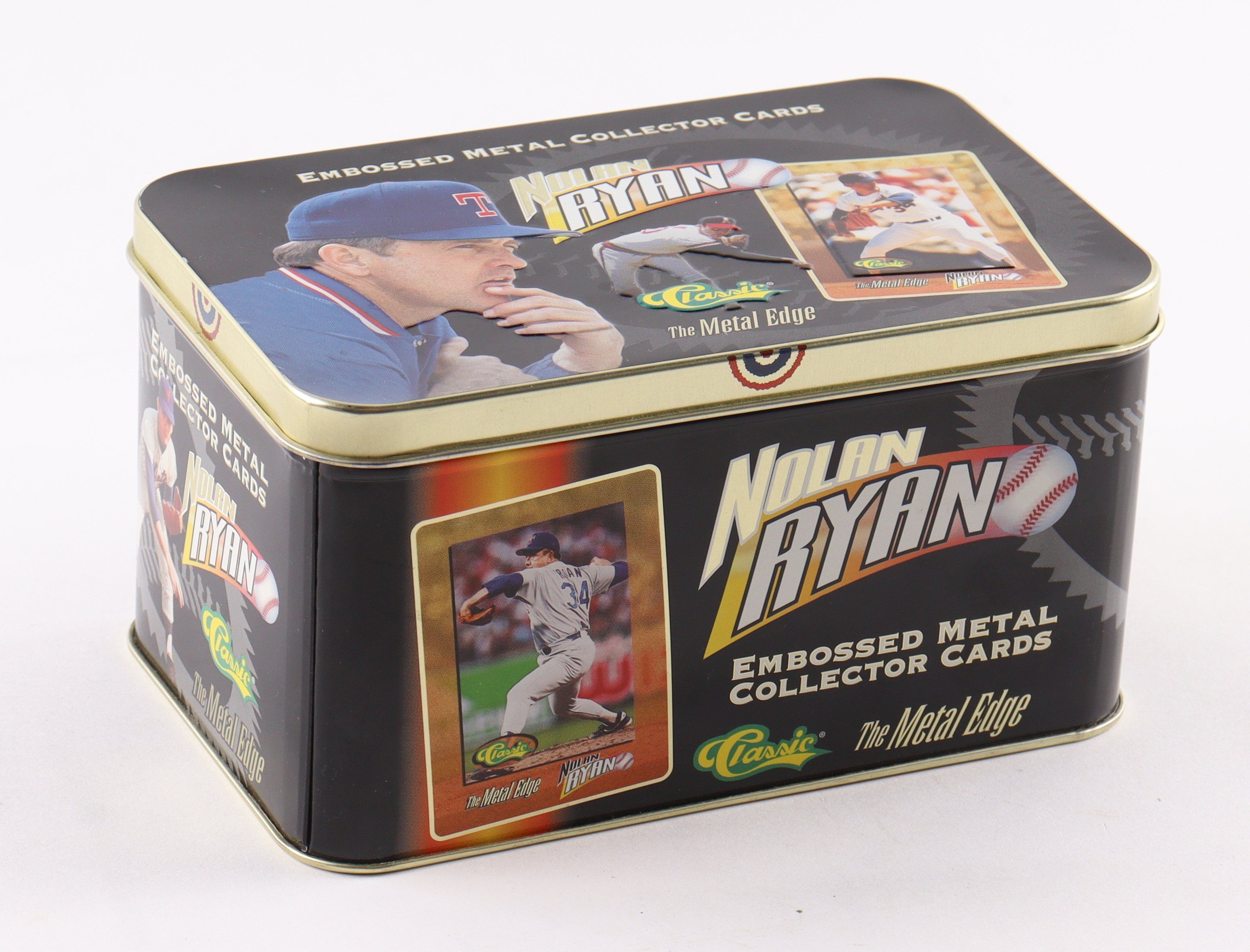 Complete Set of (10) 1995 Nolan Ryan Classic Embossed Metal Collector Cards with Original Tin Box at PristineAuction.com Complete Set of (10) 1995 Nolan Ryan Classic Embossed Metal Collector Cards with Original Tin Box at PristineAuction.com