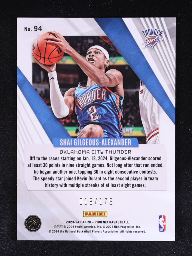 Shai Gilgeous-Alexander 2023-24 Panini Phoenix Pink #94 #018/175 at PristineAuction.com Shai Gilgeous-Alexander 2023-24 Panini Phoenix Pink #94 #018/175 at PristineAuction.com