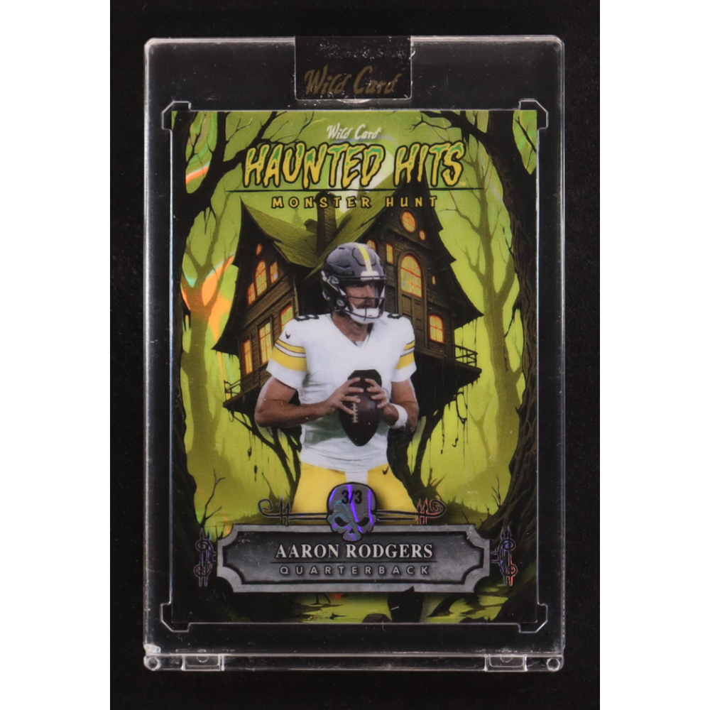 Aaron Rodgers 2025 Wild Card Haunted Hits Monster Hunt Haunted Castle Lava Yellow #HHH-AR #3/3 at PristineAuction.com