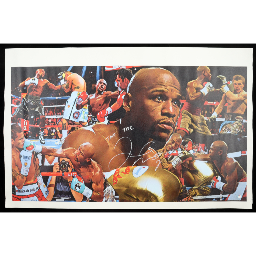 Floyd Mayweather Jr. Signed Canvas Roll Inscribed "TMT" & "TBE" (PSA) at PristineAuction.com