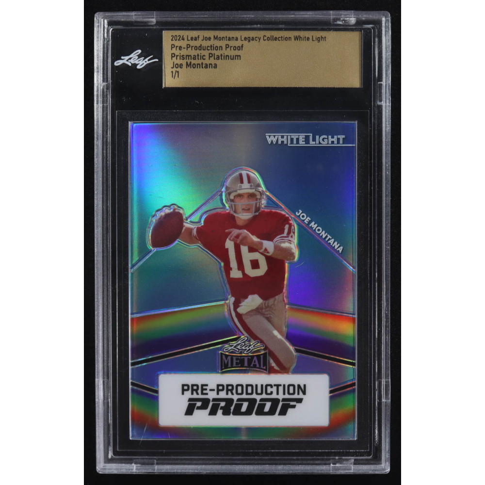 Joe Montana 2024 Leaf Metal Legacy Collection White Light Prismatic Platinum Pre-Production Proof #NNO #1/1 (Leaf) at PristineAuction.com