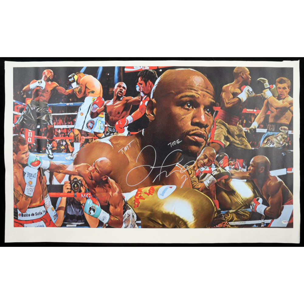 Floyd Mayweather Jr. Signed Canvas Roll Inscribed "TMT" & "TBE" (PSA) at PristineAuction.com