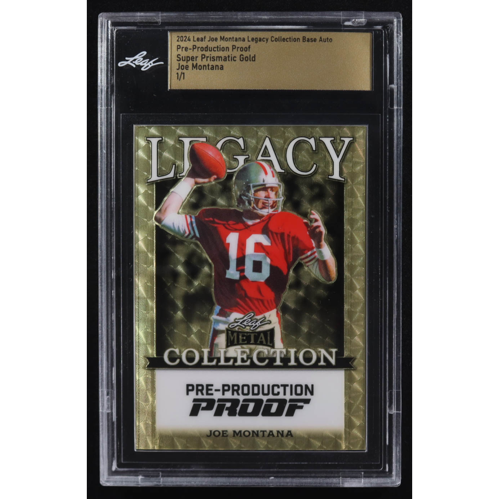 Joe Montana 2024 Leaf Metal Legacy Collection Super Prismatic Gold Pre-Production Proof #NNO #1/1 (Leaf) at PristineAuction.com
