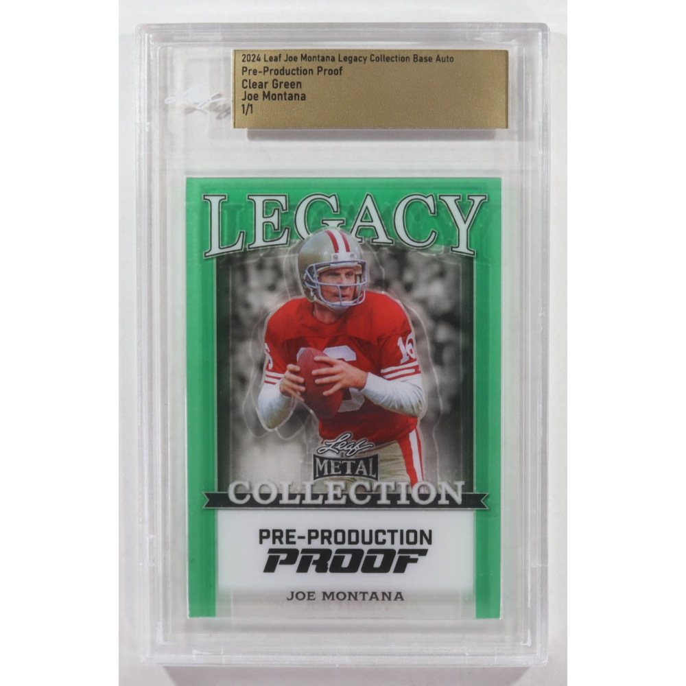Joe Montana 2024 Leaf Metal Legacy Collection Clear Green Pre-Production Proof #NNO #1/1 (Leaf) at PristineAuction.com