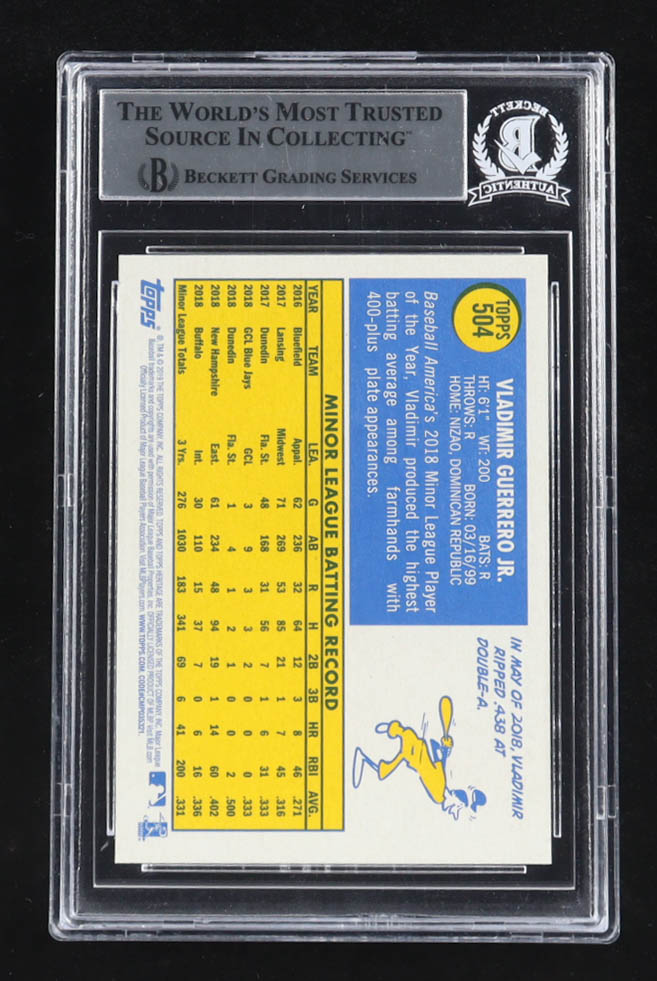 Vladimir Guerrero Jr. Signed 2019 Topps Heritage #504 RC (BGS) at PristineAuction.com Vladimir Guerrero Jr. Signed 2019 Topps Heritage #504 RC (BGS) at PristineAuction.com