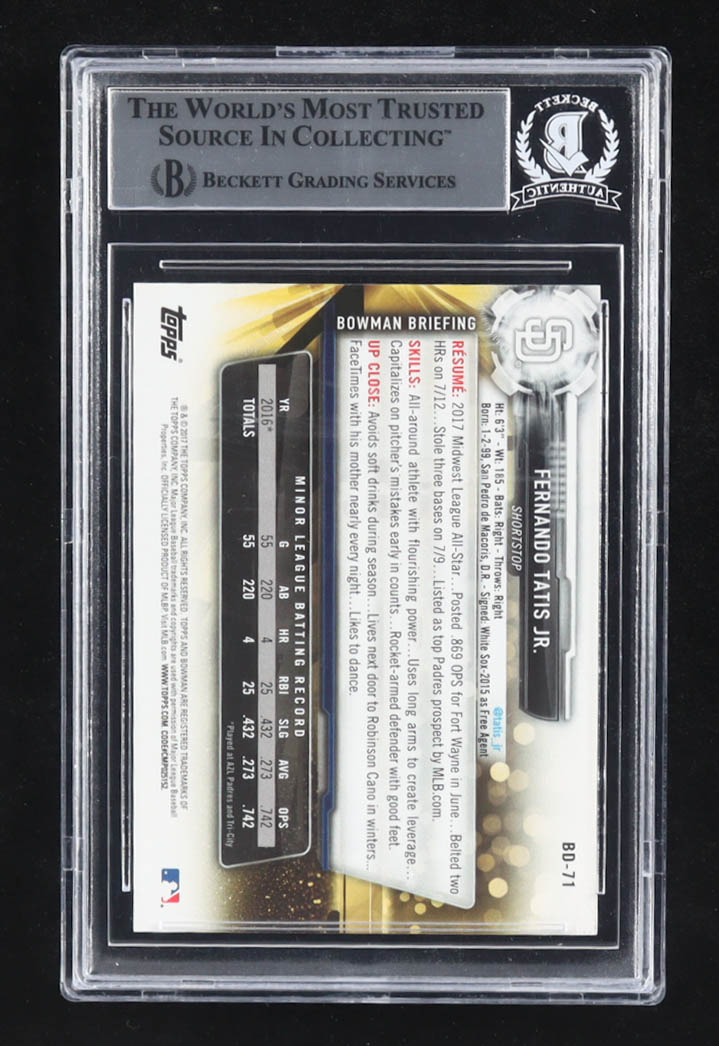 Fernando Tatis Jr. Signed 2017 Bowman Draft #BD71 RC (BGS) at PristineAuction.com Fernando Tatis Jr. Signed 2017 Bowman Draft #BD71 RC (BGS) at PristineAuction.com
