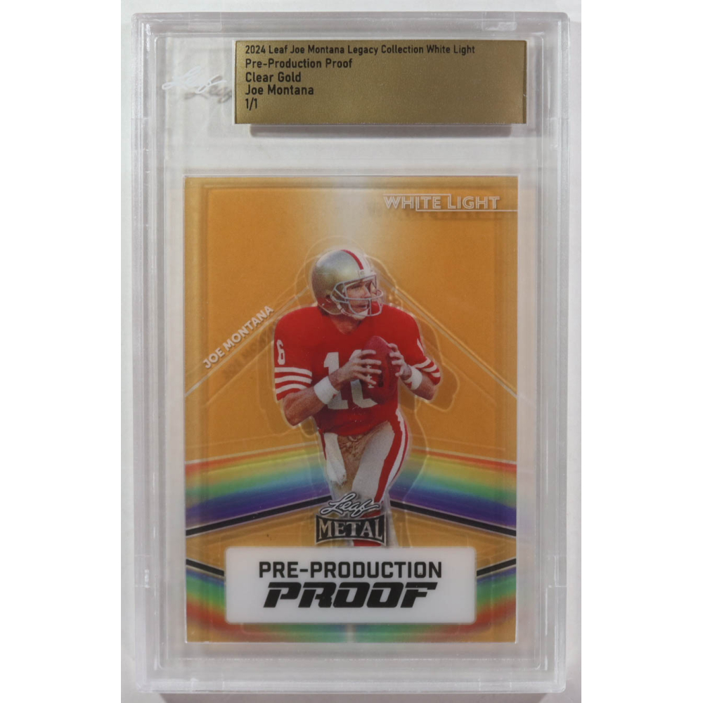 Joe Montana 2024 Leaf Metal Legacy Collection White Light Clear Gold Pre-Production Proof #NNO #1/1 (Leaf) at PristineAuction.com