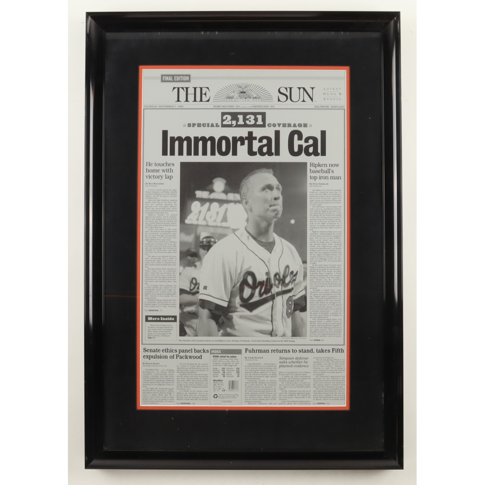 Cal Ripken Jr. Orioles 1995 The Sun Newspaper Custom Framed Display ...