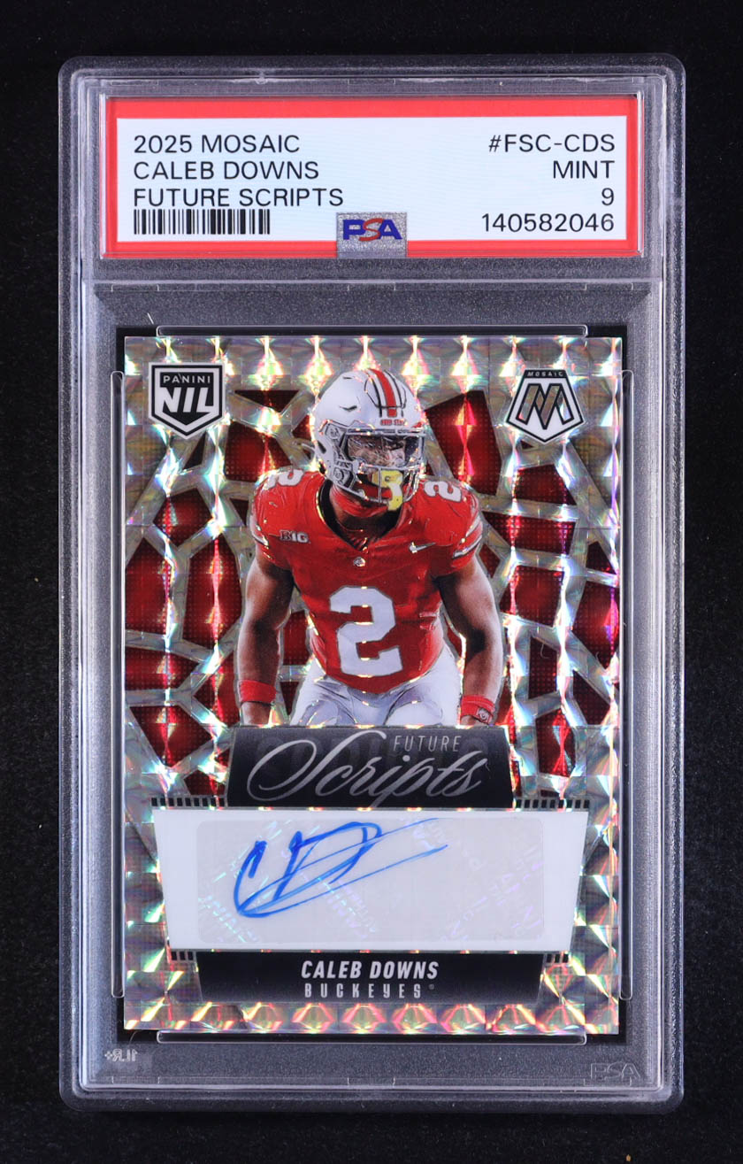 Caleb Downs 2025 Panini Mosaic Future Scripts #13 RC (PSA 9) at PristineAuction.com Caleb Downs 2025 Panini Mosaic Future Scripts #13 RC (PSA 9) at PristineAuction.com