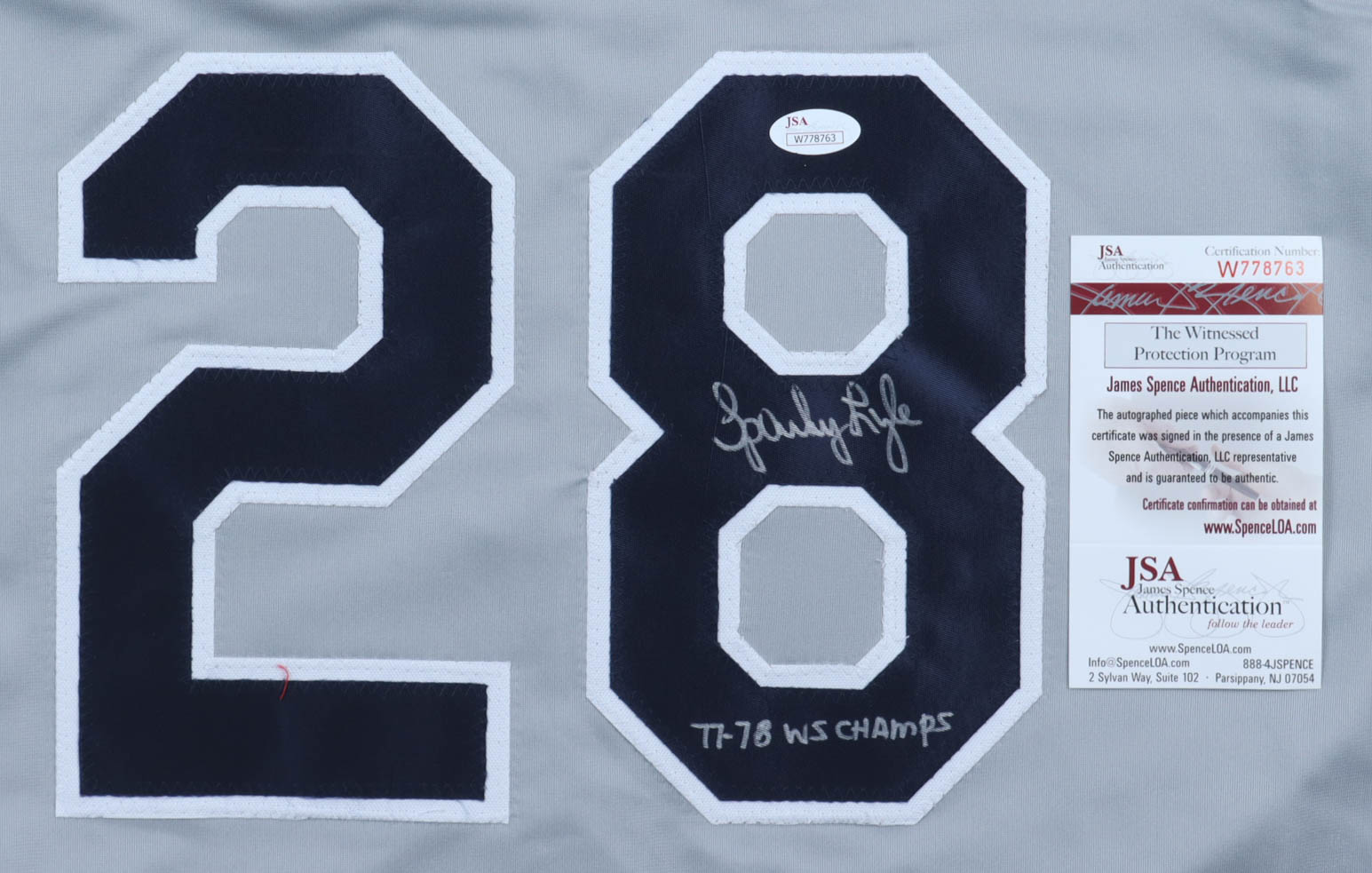 Sparky Lyle Signed Jersey Inscribed "77-78 WS Champs" (JSA) at PristineAuction.com Sparky Lyle Signed Jersey Inscribed "77-78 WS Champs" (JSA) at PristineAuction.com