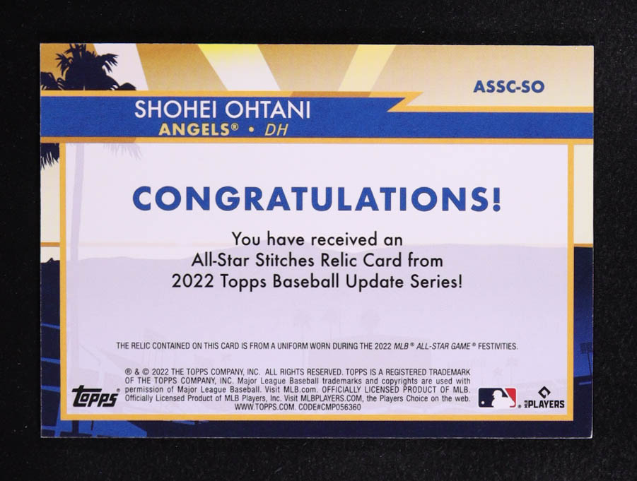 Shohei Ohtani 2022 Topps Update All Star Stitches #ASSCSO at PristineAuction.com Shohei Ohtani 2022 Topps Update All Star Stitches #ASSCSO at PristineAuction.com