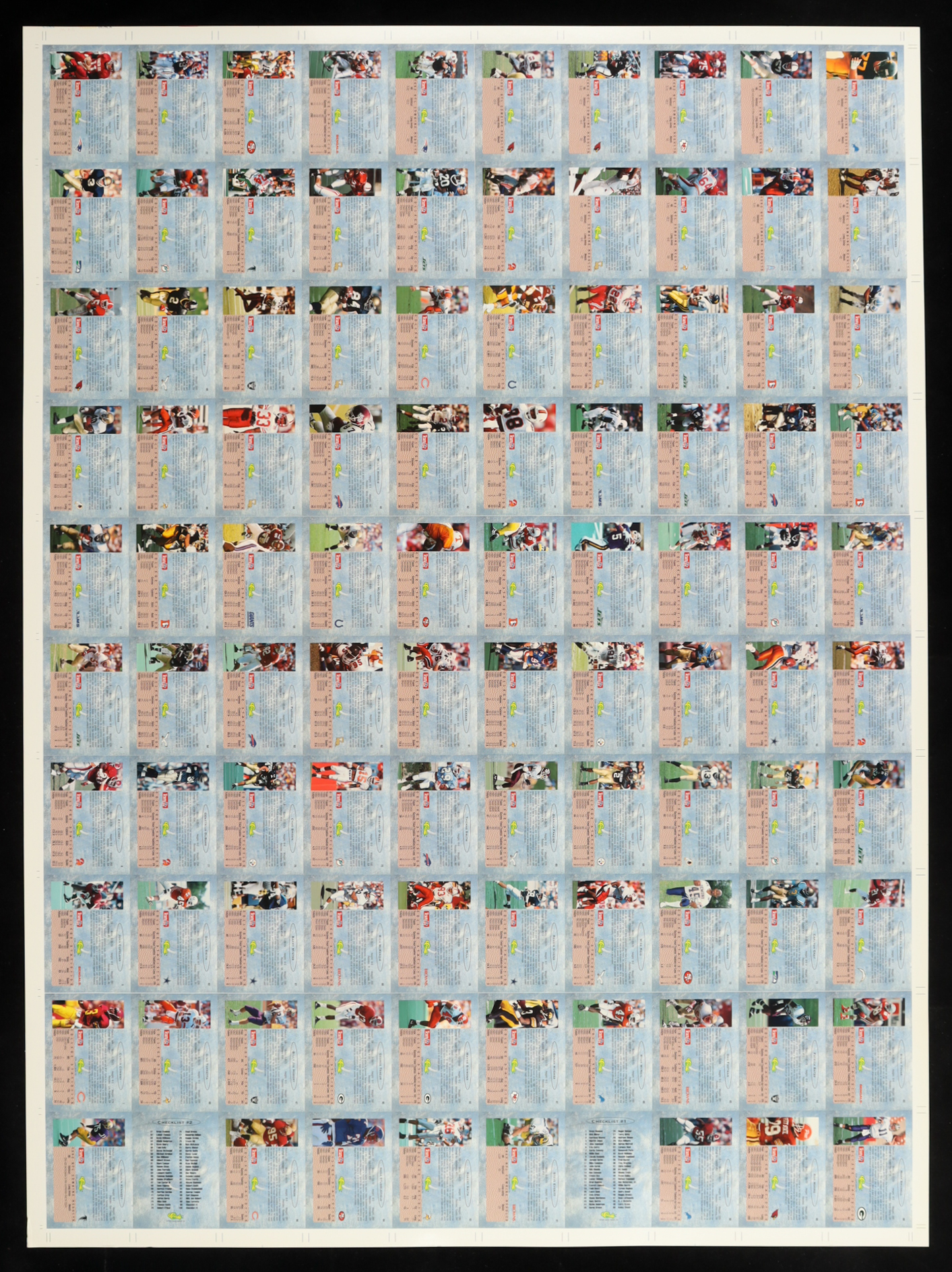 1993 Classic Draft Football Inserts Uncut Trading Card Sheet of (100) Cards at PristineAuction.com 1993 Classic Draft Football Inserts Uncut Trading Card Sheet of (100) Cards at PristineAuction.com