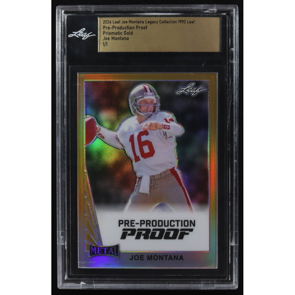 Joe Montana 2024 Leaf Legacy Collection '90 Leaf Prismatic Gold Pre-Production Proof #NNO #1/1 (Leaf) at PristineAuction.com