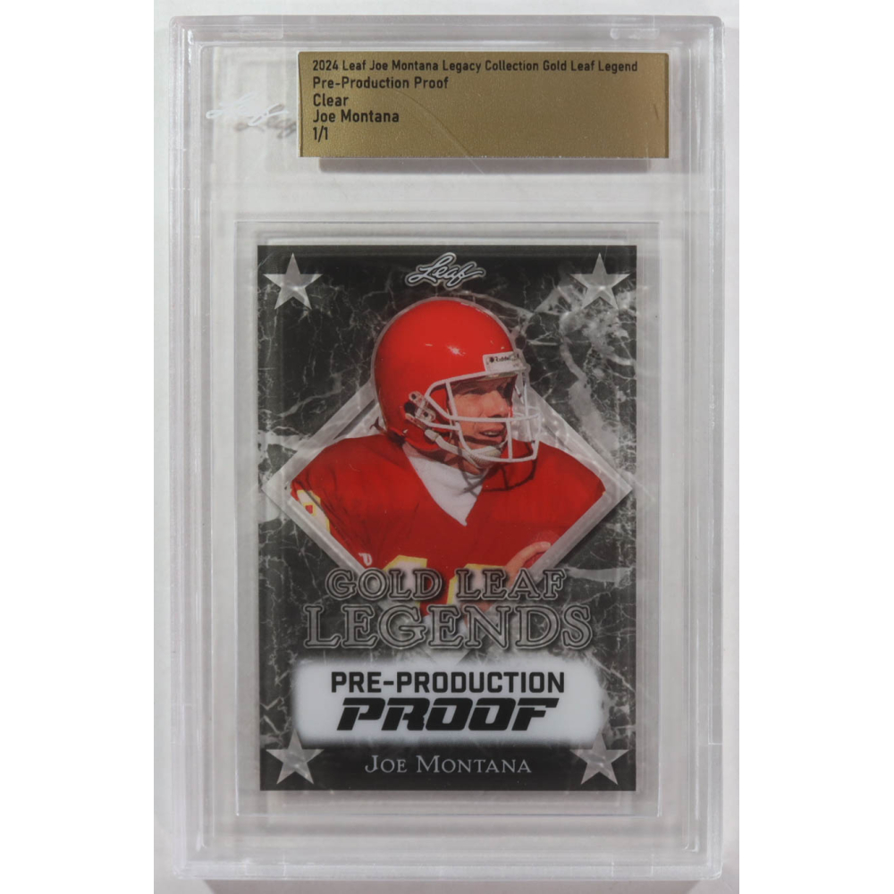 Joe Montana 2024 Leaf Legacy Collection Gold Leaf Legend Clear Pre-Production Proof #NNO #1/1 (Leaf) at PristineAuction.com