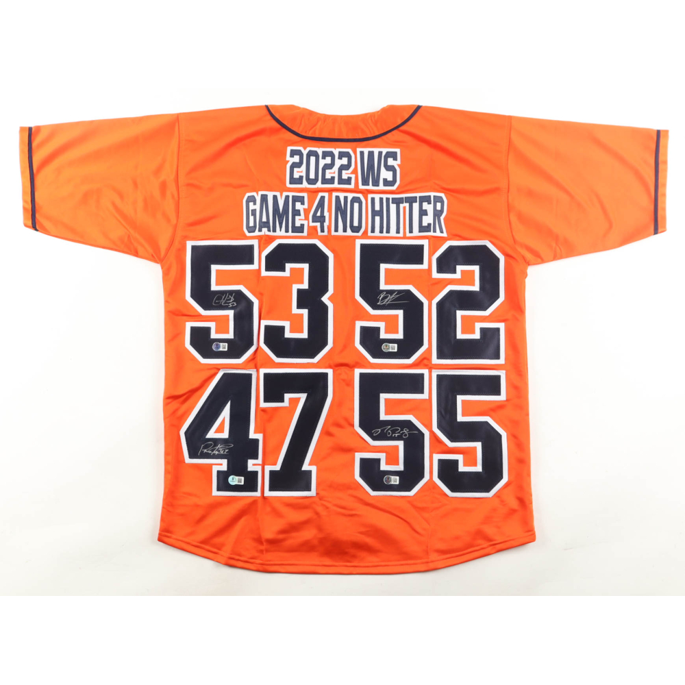 2022 World Series Champions "No Hitter" Jersey Signed by (4) with Bryan Abreu, Ryan Pressly, Rafael Montero & Cristian Javier (Beckett) at PristineAuction.com