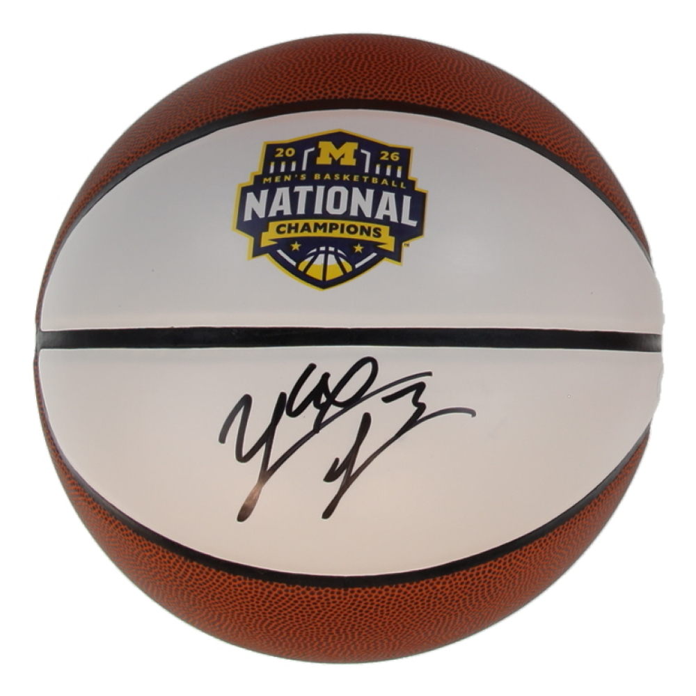 Yaxel Lendeborg Signed 2026 Michigan Wolverines National Champions Logo Basketball (JSA) at PristineAuction.com