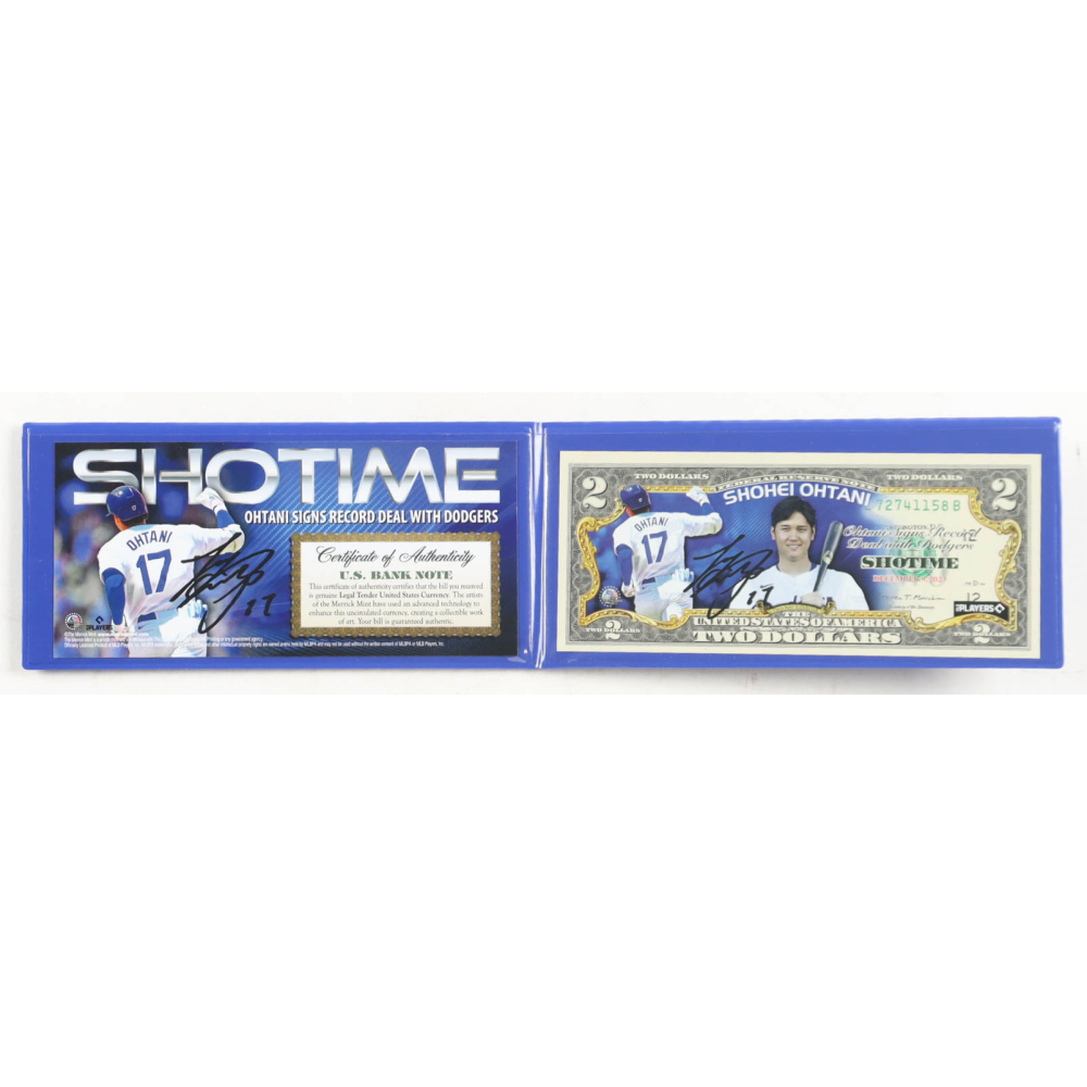 Shohei Ohtani - Shotime "Signs Record Deal with Dodgers" Genuine Legal Tender U.S. $2 Two Dollar Bill Commemorative Bank Note with Display Folder at PristineAuction.com