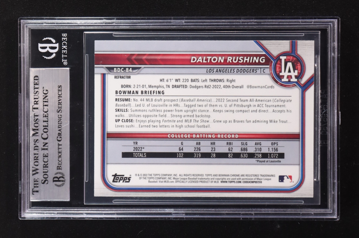 Dalton Rushing Signed 2022 Bowman Chrome Draft Refractors #BDC84 RC (BGS) at PristineAuction.com Dalton Rushing Signed 2022 Bowman Chrome Draft Refractors #BDC84 RC (BGS) at PristineAuction.com
