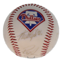 Phillies Alumni Logo Baseball Signed by (8) with Scott Rolen, Curt Schilling, Alex Arias, Ron Gant (JSA) at PristineAuction.com