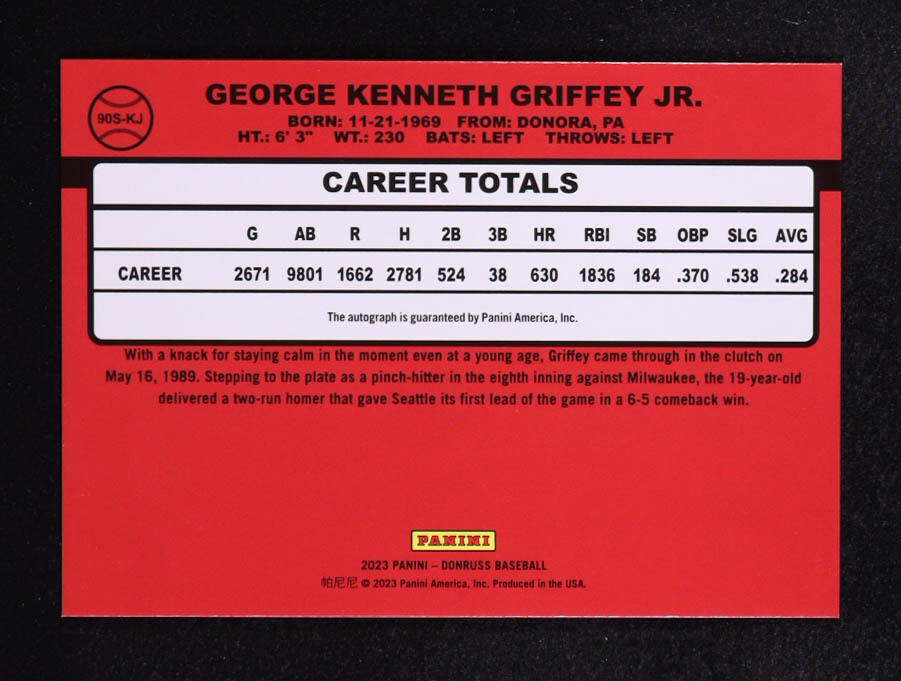 Ken Griffey Jr. 2023 Donruss Retro '90 Signatures Holo #27 at PristineAuction.com Ken Griffey Jr. 2023 Donruss Retro '90 Signatures Holo #27 at PristineAuction.com